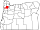 Mapa de Oregón con la ubicación del condado de Yamhill