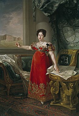 Archivo:Maria Isabel of Portugal in front of the Prado in 1829 by Bernardo López y piquer