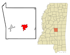 Scott County Mississippi Incorporated and Unincorporated areas Forest Highlighted.svg