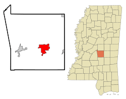 Scott County Mississippi Incorporated and Unincorporated areas Forest Highlighted.svg