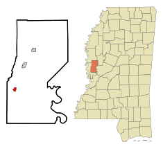 Sharkey County Mississippi Incorporated and Unincorporated areas Cary Highlighted.svg