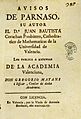 Avisos del Parnaso, obra del matemàtic valencià Joan Baptista Coratjà, editada per Gregori Maians i Ciscar