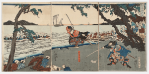 Archivo:Miyamoto-Musashi-Fights-Sasaki-Kojiro-at-Ganryujima-Ukiyo-e