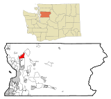 Snohomish County Washington Incorporated and Unincorporated areas Arlington Highlighted.svg