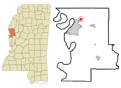 Washington County Mississippi Incorporated and Unincorporated areas Metcalfe Highlighted.svg