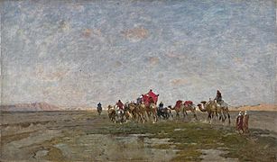 Alberto Pasini Karawane in der Wüste, signiert 1867