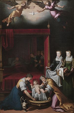 Archivo:El nacimiento de la Virgen, por Juan Pantoja de la Cruz