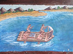 Archivo:Indigenas pescando en la Provincia de Puerto Viejo, basado en un dibujo de G. Benzoni - Museo Agua Blanca