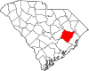 Mapa de Carolina del Sur con la ubicación del condado de Williamsburg