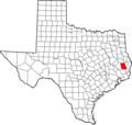 Map of Texas highlighting Tyler County