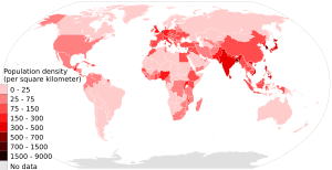 Archivo:Population density of countries 2018 world map, people per sq km