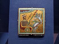Archivo:Victoria and Albert Museum. Mosane Plaque depicting Alexander the Great flying with Griffins
