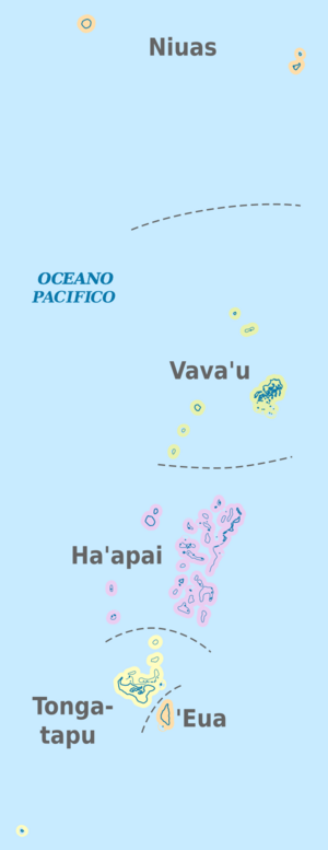 Archivo:Divisiones administrativas de Tonga coloreado