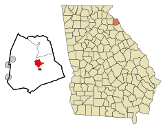 Hart County Georgia Incorporated and Unincorporated areas Hartwell Highlighted.svg