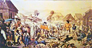 Archivo:Mercado de los domingos, donde lo esclavos eran intercambiados por otros bienes y necesidades (Barbados Museum, Bridgetown).