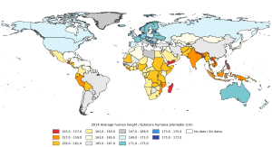Archivo:2014, Estatura humana promedio por país, Mapa del mundo