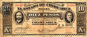 Archivo:Billete de 10 pesos del Estado de Chihuahua de 1914 (anverso)