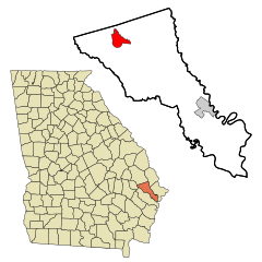 Bryan County Georgia Incorporated and Unincorporated areas Pembroke Highlighted.svg