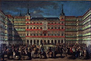 Archivo:Lorenzo Quirós - Ornato de Plaza Mayor con motivo de la entrada de Carlos III en Madrid