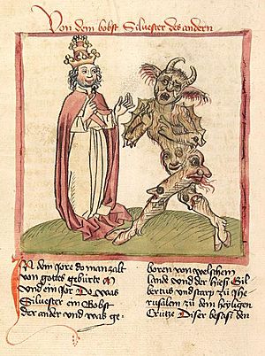 Archivo:Silvester II. and the Devil Cod. Pal. germ. 137 f216v