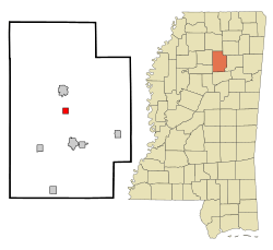 Calhoun County Mississippi Incorporated and Unincorporated areas Pittsboro Highlighted.svg