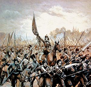 Archivo:Emila Plater conducting Polish scythemen in 1831