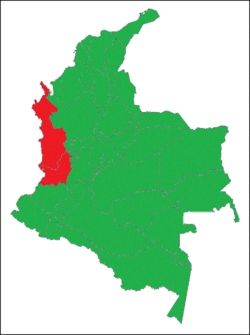 Distribución de Oophaga lehmanni, en rojo lugares donde vive.