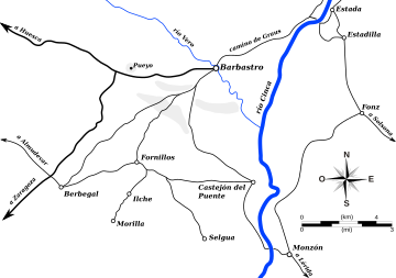 Archivo:Mapa de situación de la batalla de Barbastro de 1837