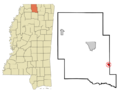 Marshall County Mississippi Incorporated and Unincorporated areas Potts Camp Highlighted