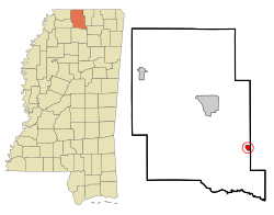Marshall County Mississippi Incorporated and Unincorporated areas Potts Camp Highlighted.svg
