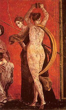 Archivo:Roman fresco Villa dei Misteri Pompeii - detail with dancing menad