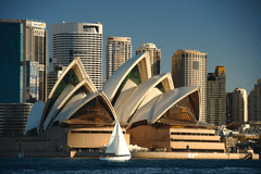 Archivo:Sailboat in front of Sydney Opera House (14695032634)