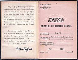 Archivo:British passport of the Falkland Islands 02