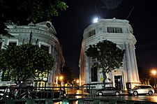 Historic Banco Crédito y Ahorro Ponceño and Banco de Ponce buildings at night