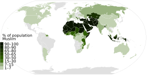 Archivo:Islam percent population in each nation World Map Muslim data by Pew Research