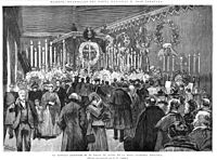 Archivo:Madrid, funerales de Zorrilla, la capilla ardiente en el salón de actos de la Real Academia Española