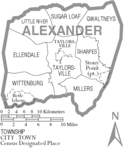 Archivo:Map of Alexander County North Carolina With Municipal and Township Labels