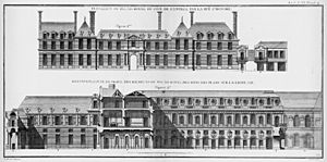 Archivo:Palais-Royal - Élévations, coupe et profil - Architecture françoise Tome3 Livre5 Ch9 Pl4