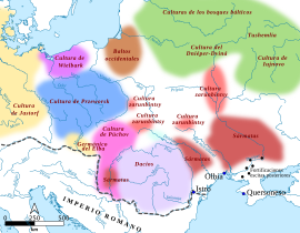 Los dacios en la frontera con Roma (mapa de Roma y los pueblos bárbaros ca. 105)