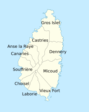 Archivo:Saint Lucia, administrative divisions - fr - monochrome