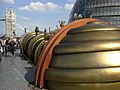 Telectroscope aperture at London City Hall showing Tower Bridge and Canary Wharf