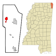 Tishomingo County Mississippi Incorporated and Unincorporated areas Burnsville Highlighted.svg