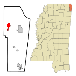 Tishomingo County Mississippi Incorporated and Unincorporated areas Burnsville Highlighted.svg