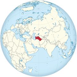 Turkmenistan on the globe (Turkmenistan centered).svg
