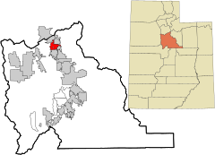 Utah County Utah incorporated and unincorporated areas Highland highlighted.svg