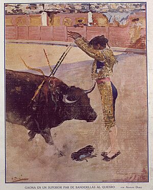Archivo:1914-07-21, La Lidia, Gaona en un superior par de banderillas al quiebro, por Adolfo Durá