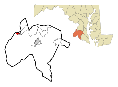 Charles County Maryland Incorporated and Unincorporated areas Indian Head Highlighted.svg