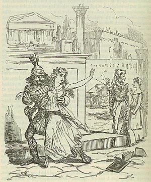 Archivo:Comic History of Rome p 078 Virginia carried off by a Minion in the pay of Appius