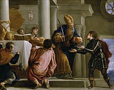 El sacerdote Ajimelec entrega el pan y la espada a David, por Juan Antonio de Frías