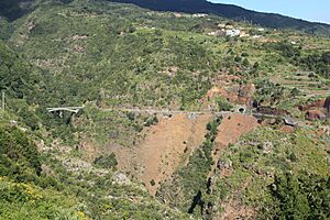 Archivo:La Palma - San Andrés y Sauces - Barranco de la Fuente + LP-1 + Mirador Jardín de Las Hespérides (Calle San Bartolomé) 01 ies